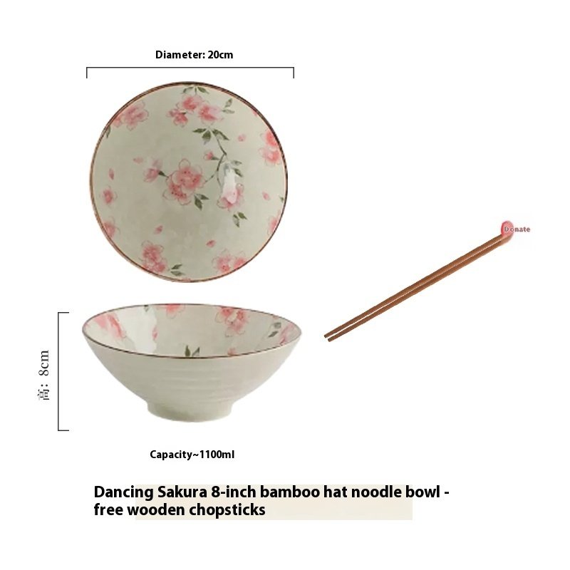 Noodle Bowl Household Ceramic Bamboo Hat Soup Bowl - Image 5